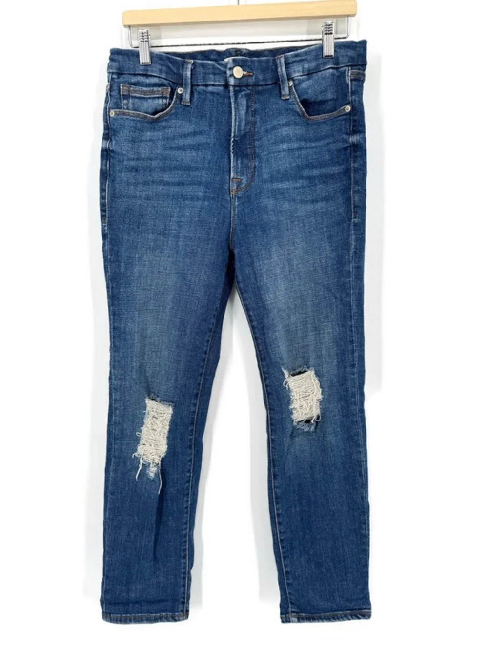 Good American Good Classic Skinny Jeans Distressed Indigo207 Size 14/32